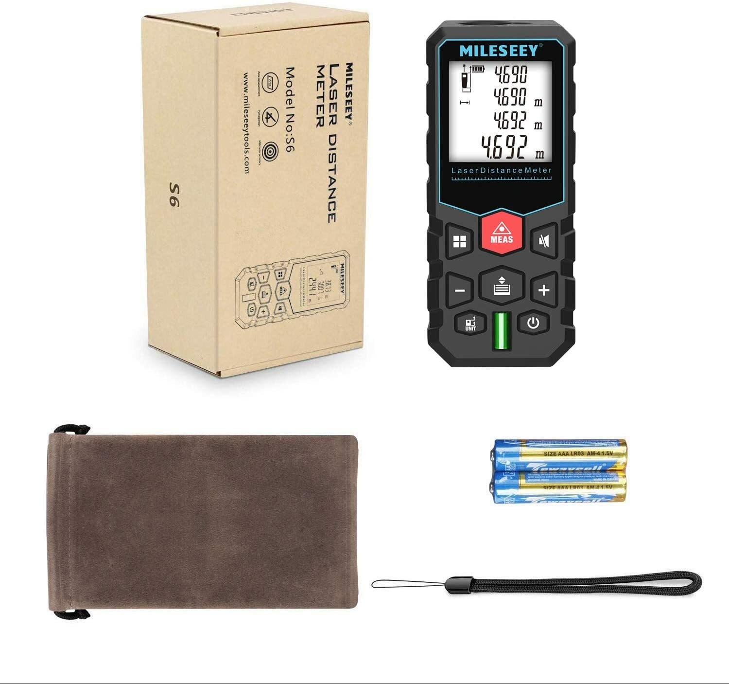 Mileseey 164Ft Laser Distance Meter Digital Tape Measure Area Volume Measure