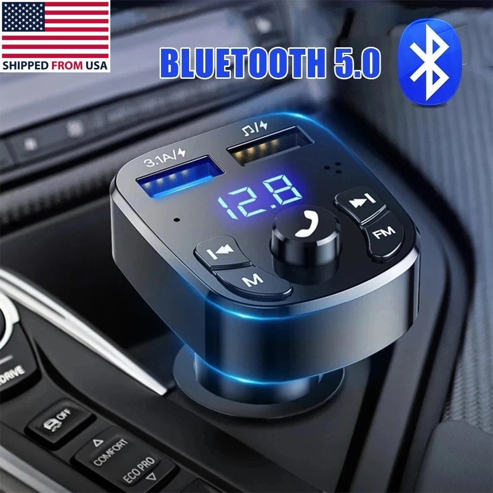 2USB PD Charger Car Wireless FM Transmitter Adapter AUX Hands-Free Bluetooth 5.0