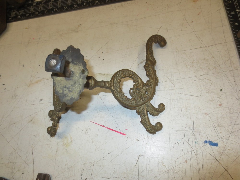 Large Antique Solid Bronze Double Coat Hook - Ornate Floral Design
