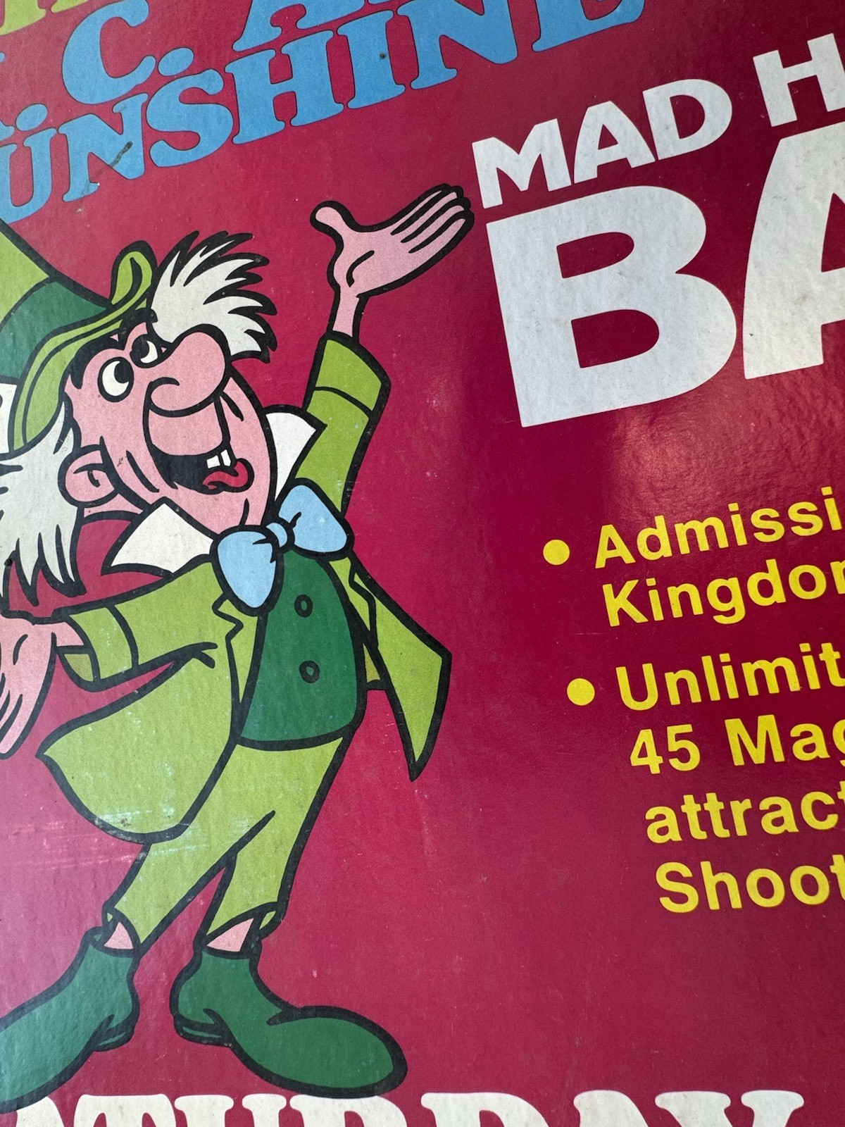 Rare Disney Mad Hatter's Ball Display Sign Strabuck Sylvers KC Sunshine Band 29"