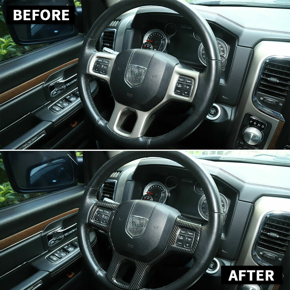 2x Carbon Fiber Steering Wheel Cover & Dashboard Panel Trim For Ram 1500 2012-17