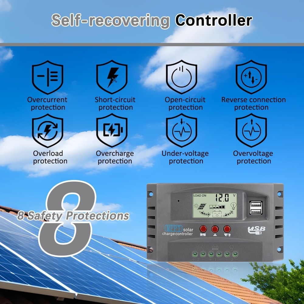 60/100A MPPT Solar Charge Controller 12V/24V Auto Tracking Solar Panel US