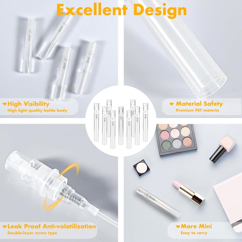 10 Pack 5ml Mini Perfume Sample Bottles - Clear Plastic Refillable Travel Spray,