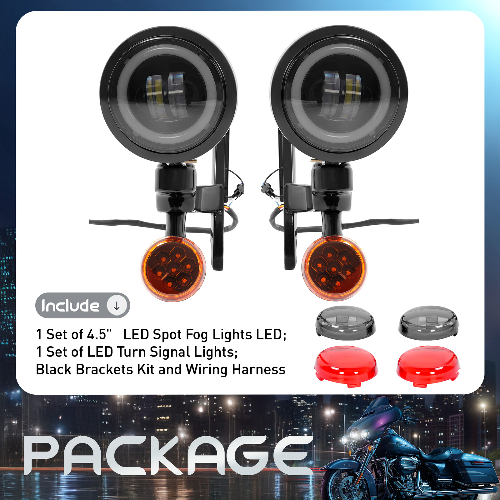 Fog Light Bracket Turn Signal LED For Harley Street Glide Road King 1994-Up