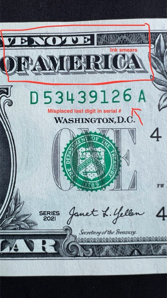 Rare Uncirculated Sequential $1 Bills w/ Multiple Printing Errors - 1 each