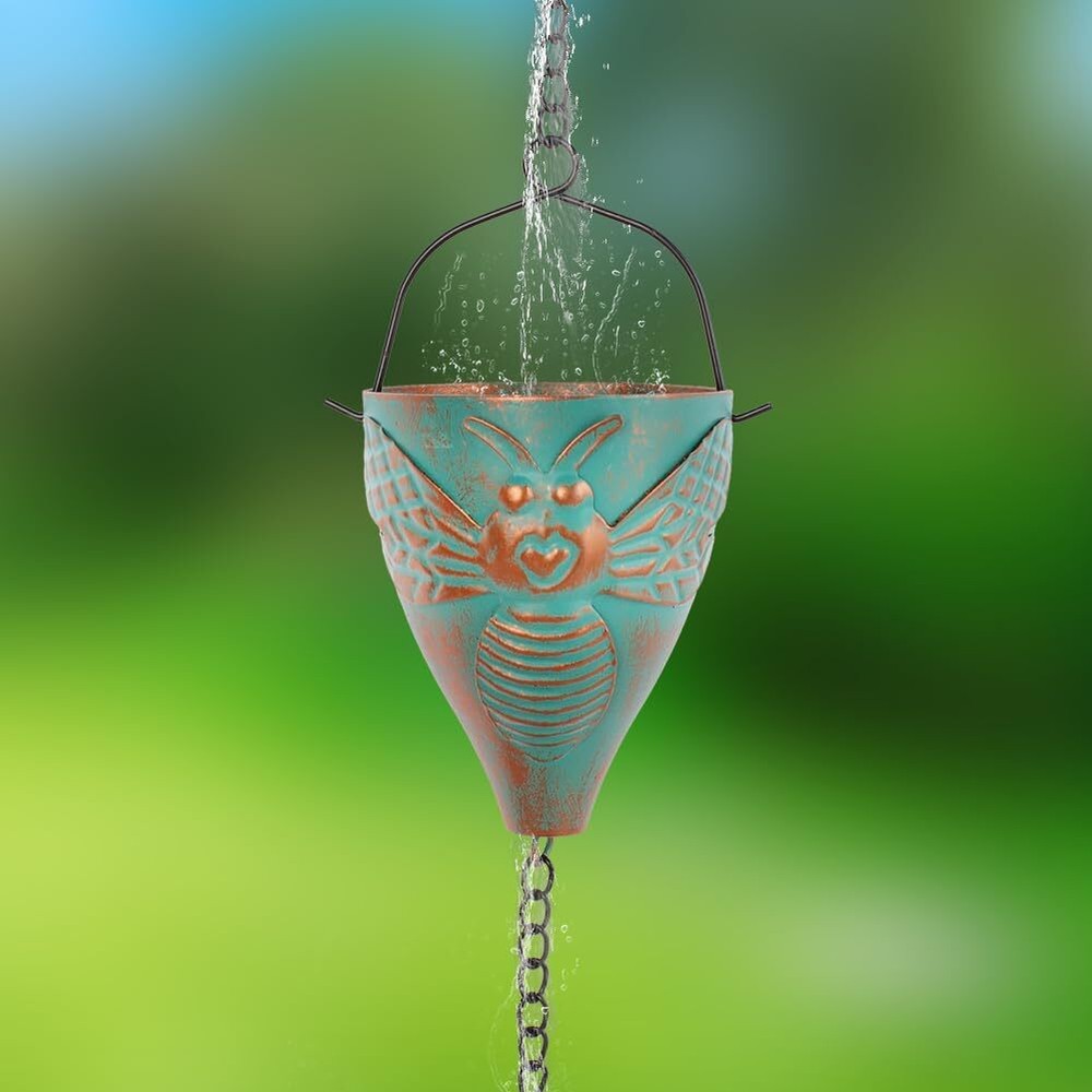 10 FT Rain Chain with Bee Pattern Cups Adjustable Decorative Gutter Rain Catch