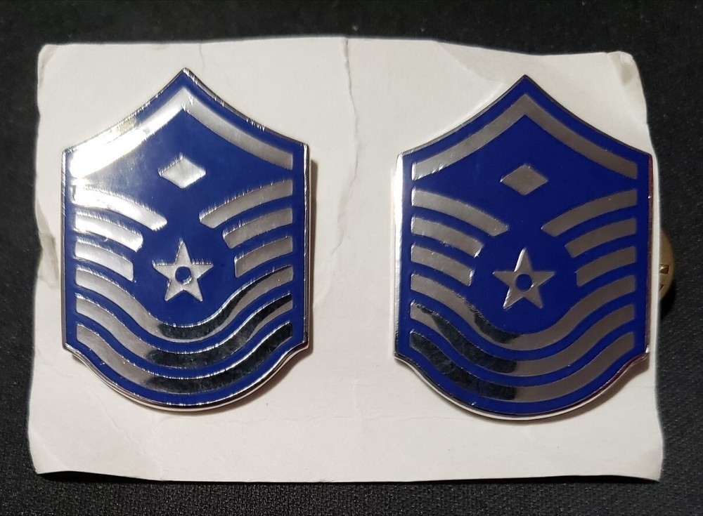 Pair - Air Force First Sergeant Metal Ranks on 1985 dated Card