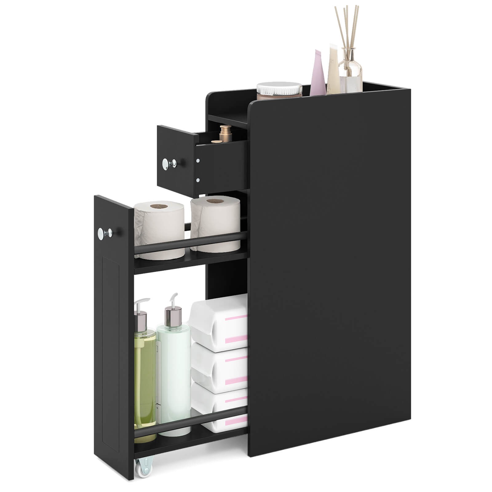 Small Bathroom Storage Cabinet 4-Tier Narrow Toilet Side Storage Cabinet