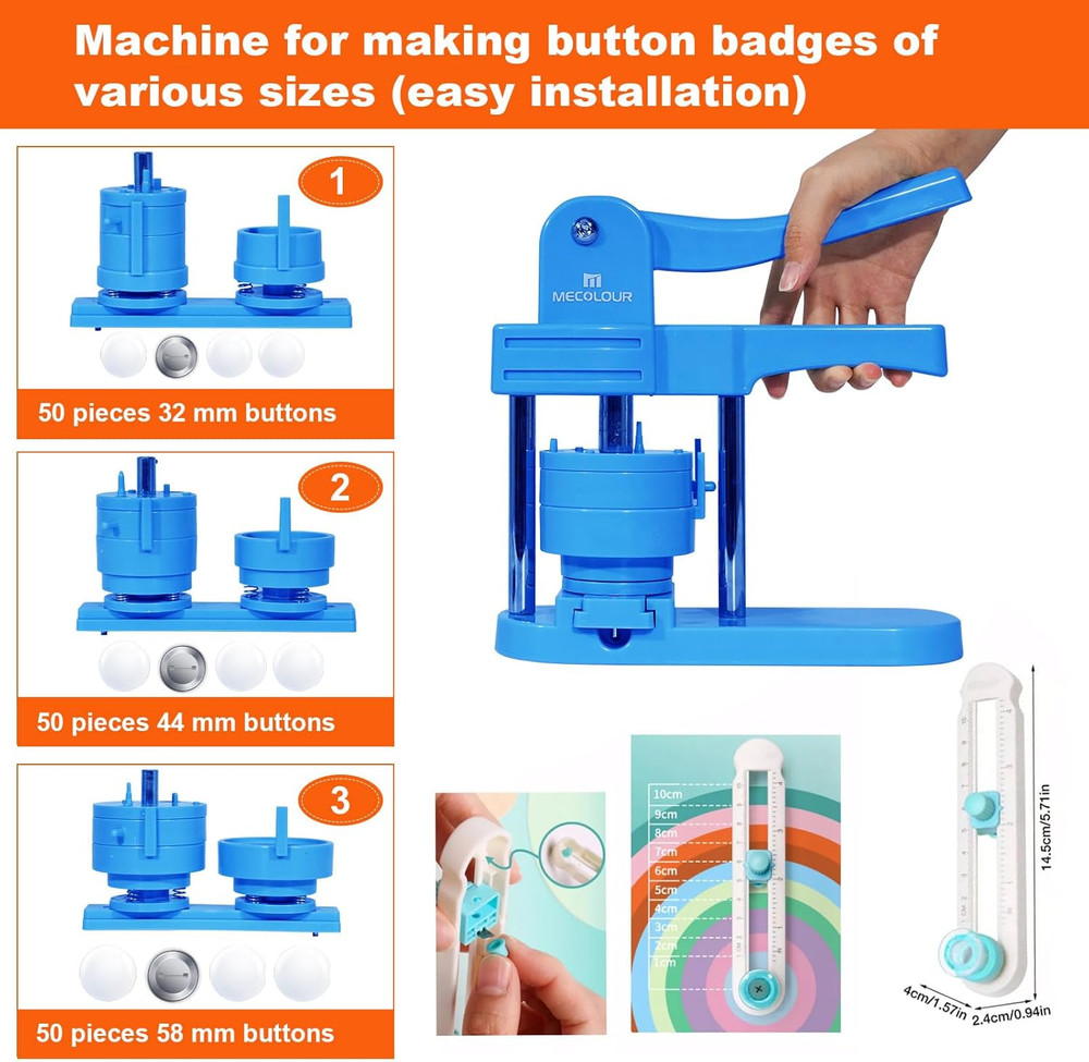 Button Maker Machine Multiple Sizes 1.26+1.73+2.28 Inch Pin Maker Machine,150Pcs