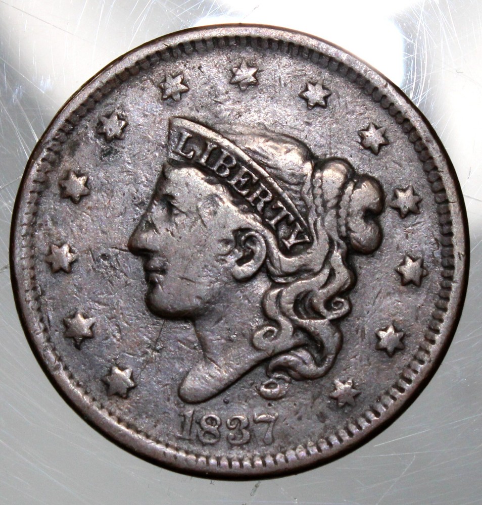 1837 Coronet Head Large Cent, N- 12 - Fine !!