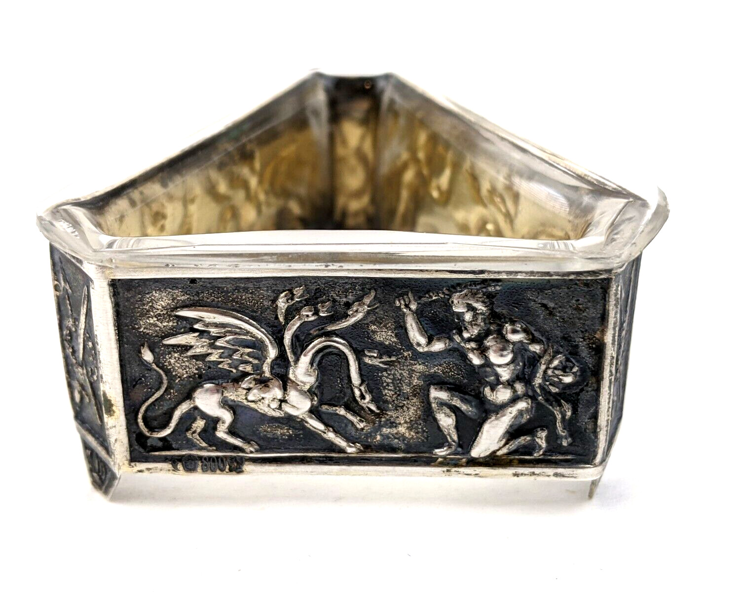 800 Silver Antique Germany Figural Mythology Glass Lined Salt Cellars RARE Pair