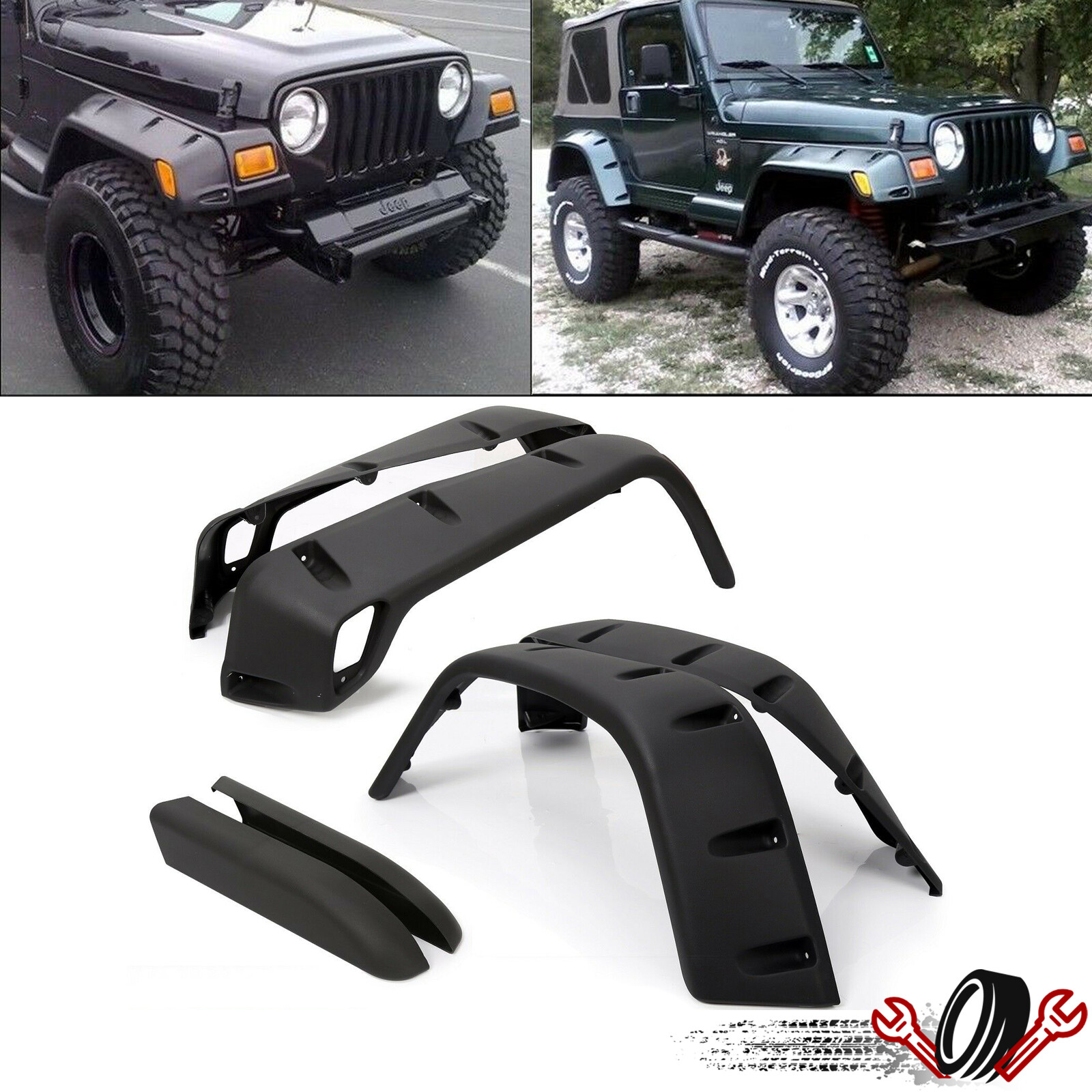 6 pcs for 97-06 Jeep Wrangler TJ 7" Wide Black Pocket Extended Fender Flares Kit
