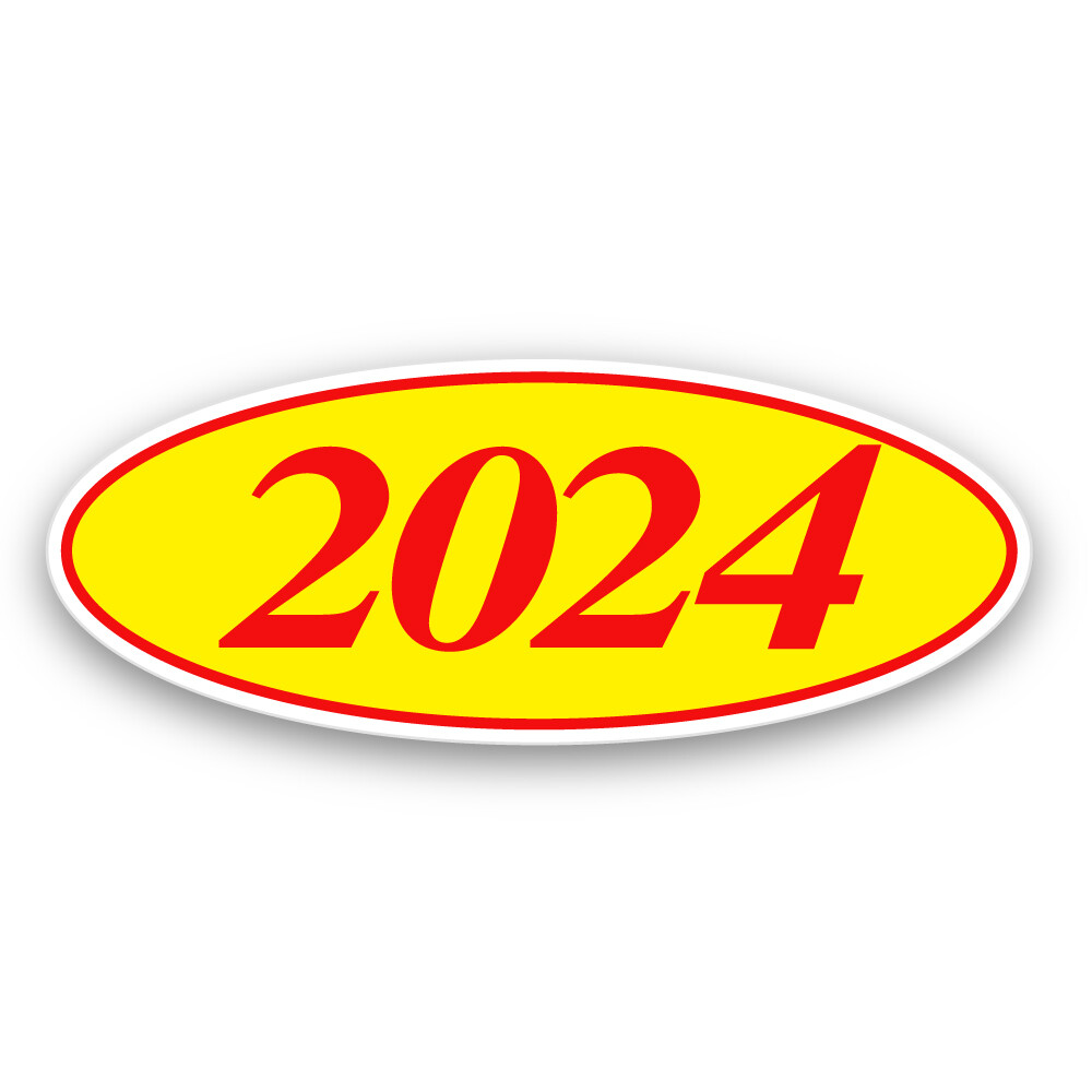 Car Dealer Windshield Oval Model Year Stickers, 4 Digit Red/Yellow