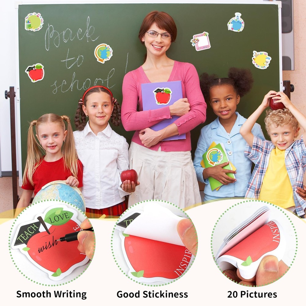 30 Pack Teacher Notepad Set Total 600 Sheets,Fun Teacher Sticky Notes, Teache...