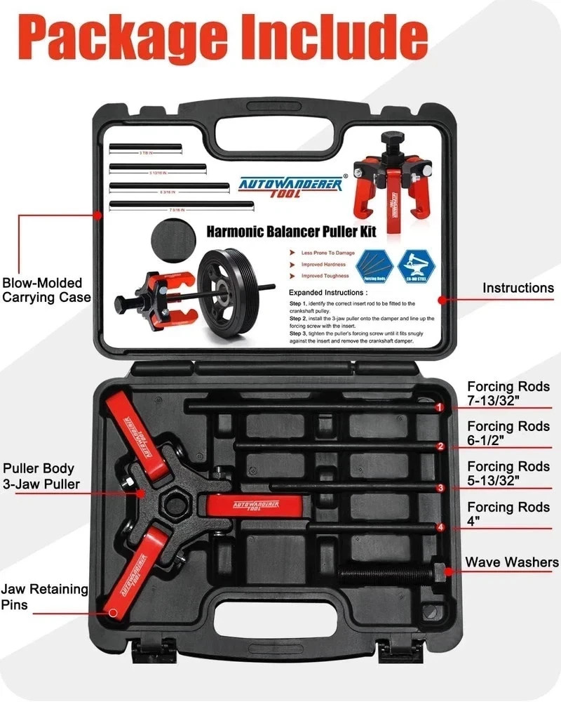 Harmonic Balancer Puller with Adjustable 3-Jaw Puller Kit, Forcing ... Fast Ship