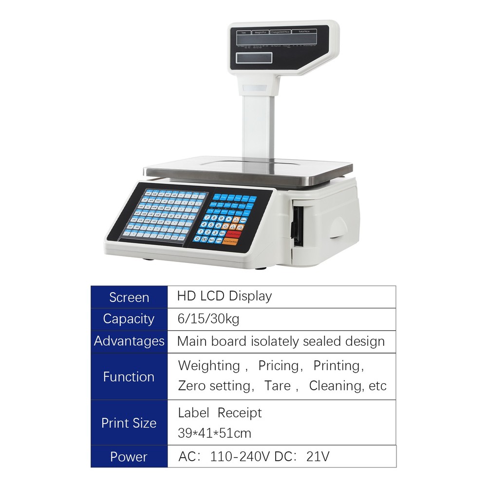 Electronic Weight Scale With Thermal Label Printer Digital Price Computing Scale