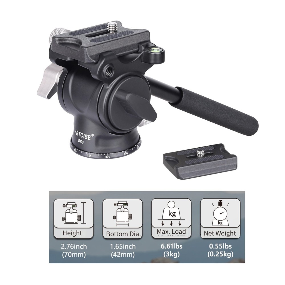 ARTCISE 2WAY Fluid Video Head Panoramic Shooting Head Tripod Head Load 3kg