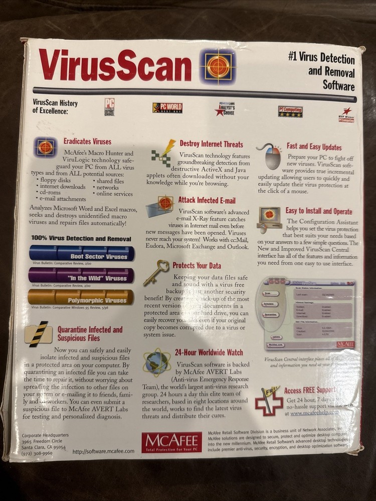 MCAFEE VIRUS SCAN Anti-Virus Scan Software Windows 95 98 ME 2000 NT Complete