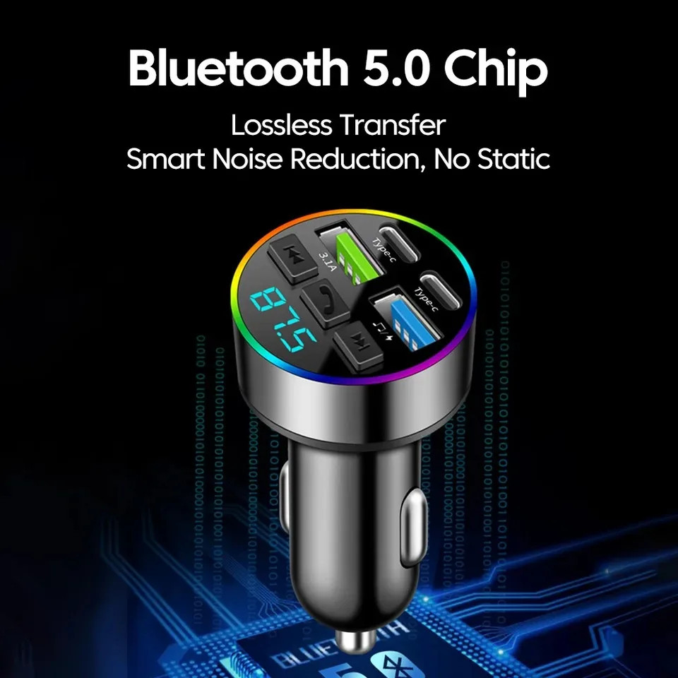 Bluetooth 5.0 FM transmitter Car Phone Charger MP3 music, USB cigarette lighter