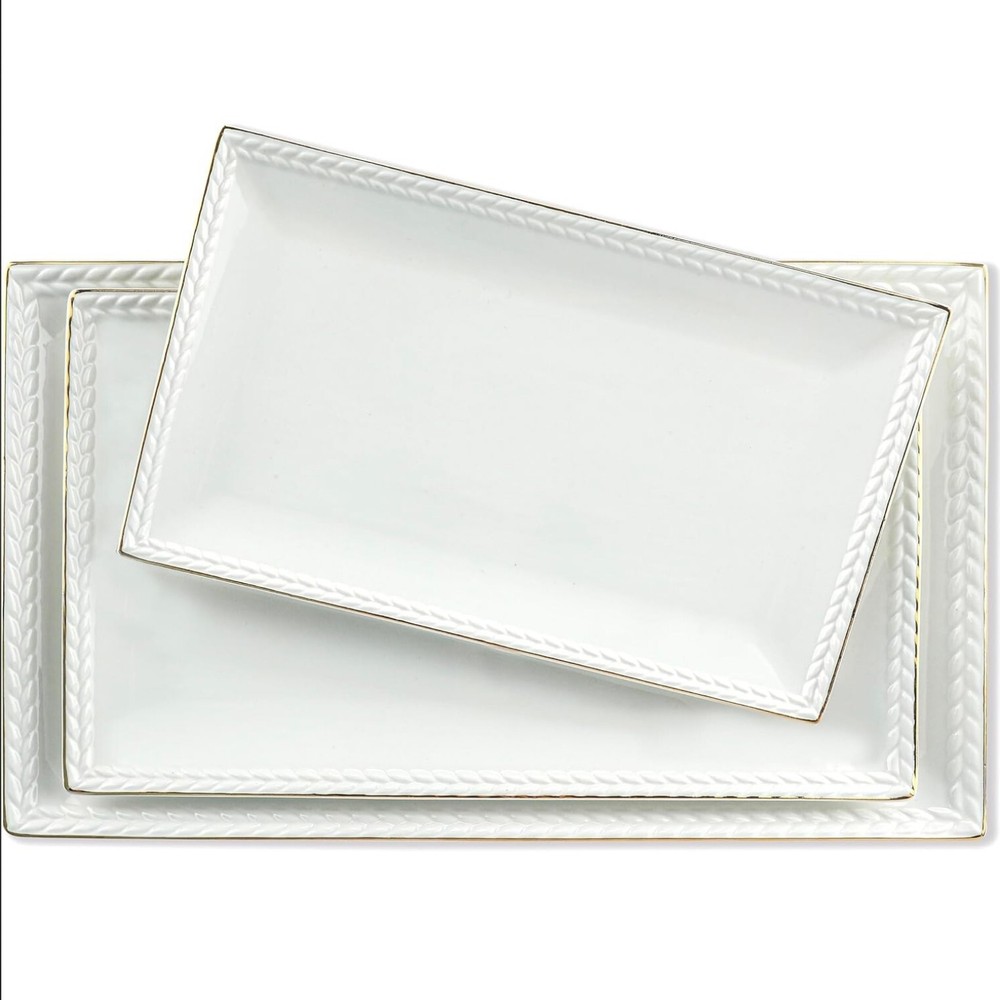 Ceramic Serving Platter Set | 14”/12”/10” Rectangular Serving Trays for Enter...