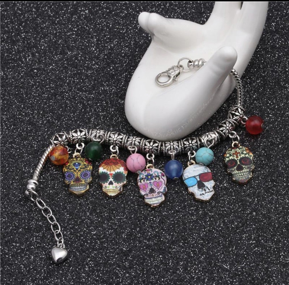 Agate sugar skull bracelet