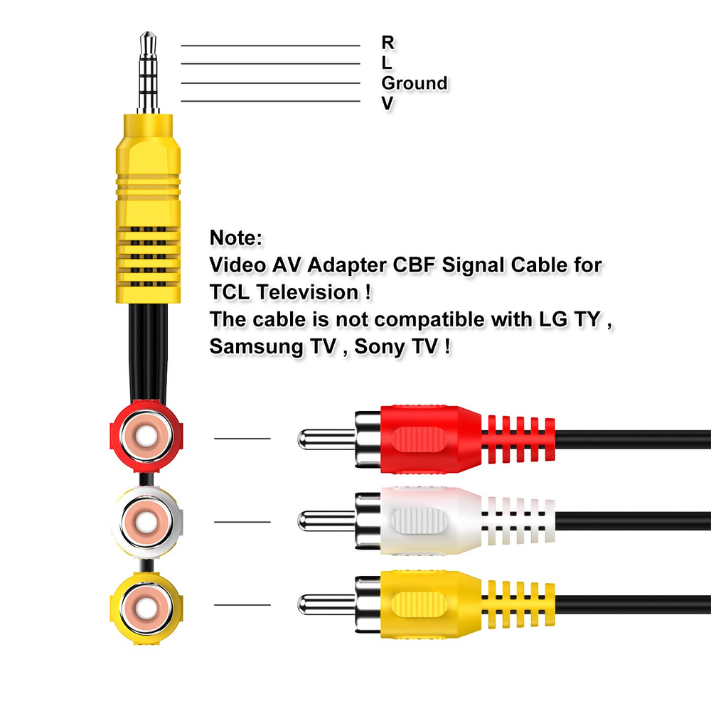 3.5MM to 3 RCA Cable ，Video AV Component Adapter Cable Replacement for TCL TV, 3