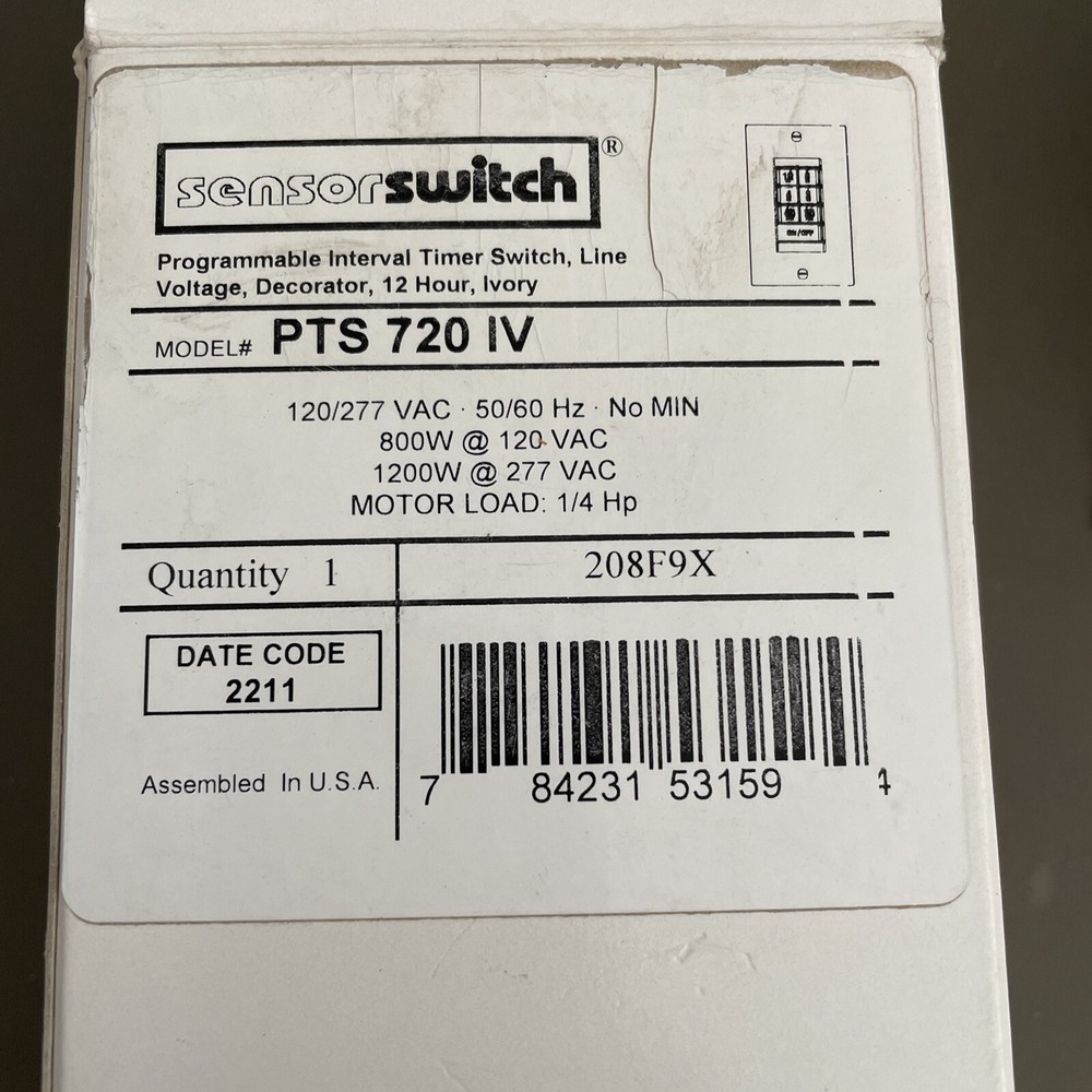 Sensorswitch PTS 720 IV Timer Switch, 12 Hrs,Ivory
