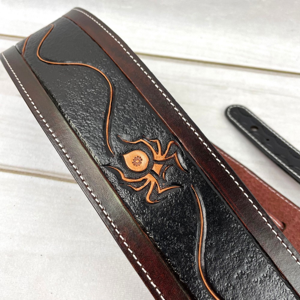 Walker & Williams LC-38 100% Hand Made Leather Strap with Carved Spider & Web