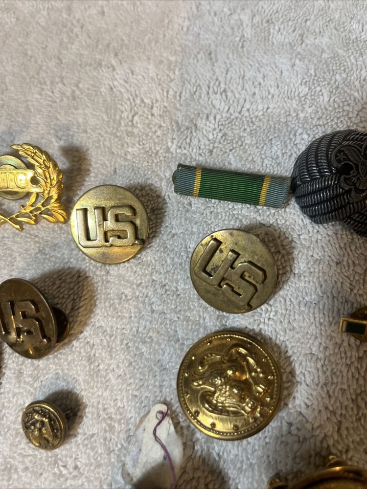 50 Military Army Hat Pins Lapel Medals US Eagle Cross Rifles Used Originals