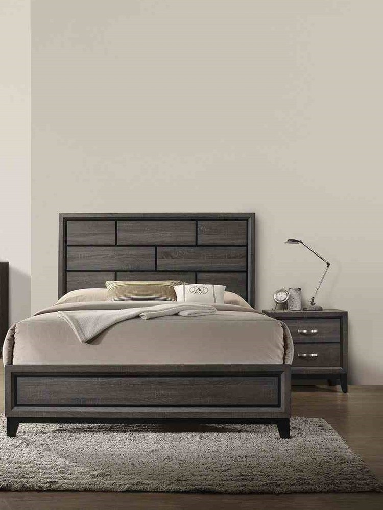 Contemporary Style Full Size 6pc Bed Set Panel Headboard Two Tone Design Gray
