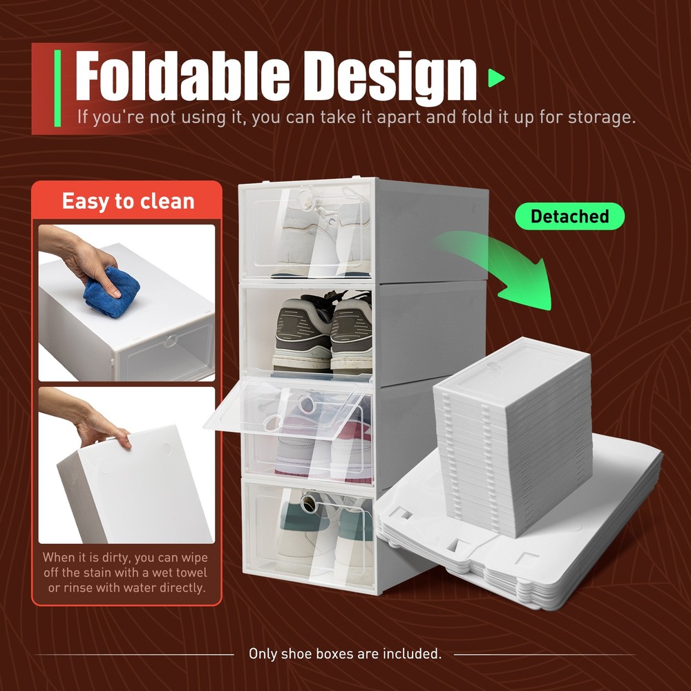 20Pcs Home Stackable Clear Plastic Transparent Shoe Box Storage Organizer