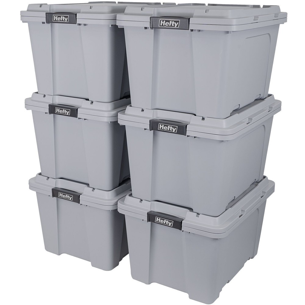 12 Gal Plastic Stackable Container Bin Garage Utility Storage Box Tote 6 Pack US