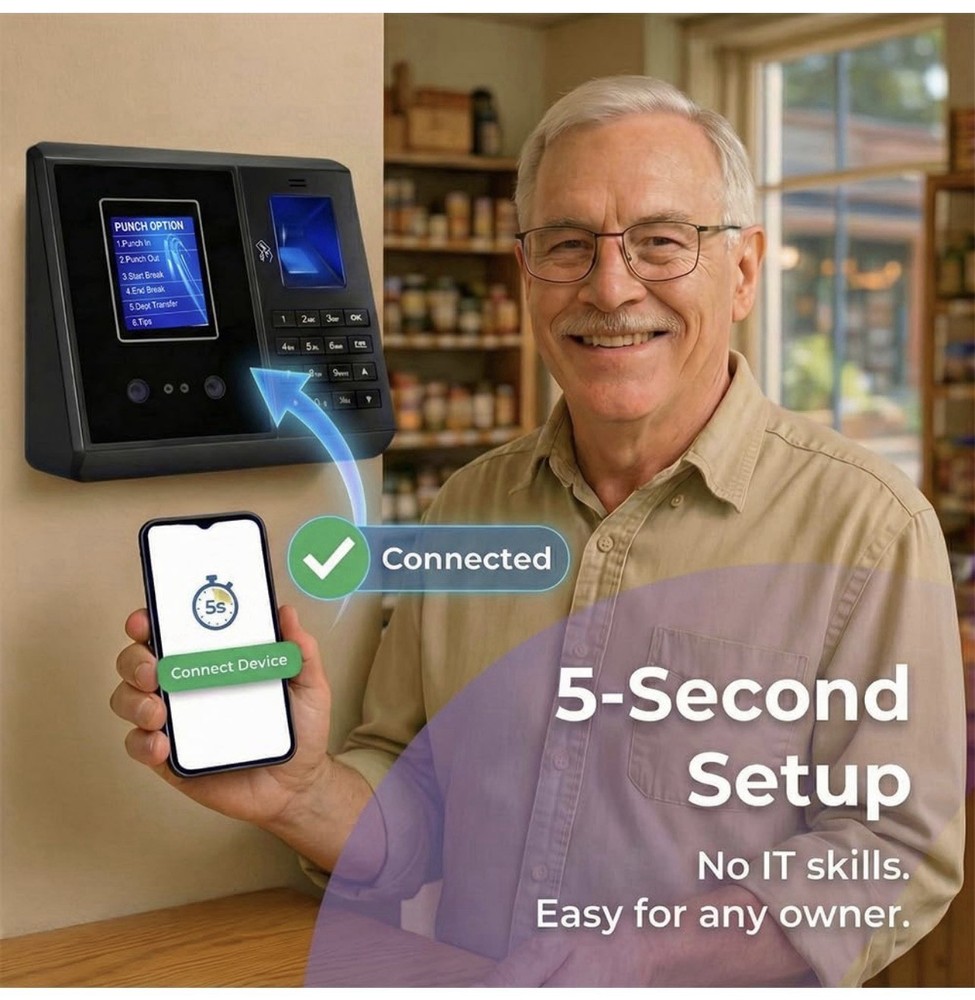 Tymelix App-Based Time Clock, 5s Setup, Auto Break, Lunch & Overtime Rules, Loca