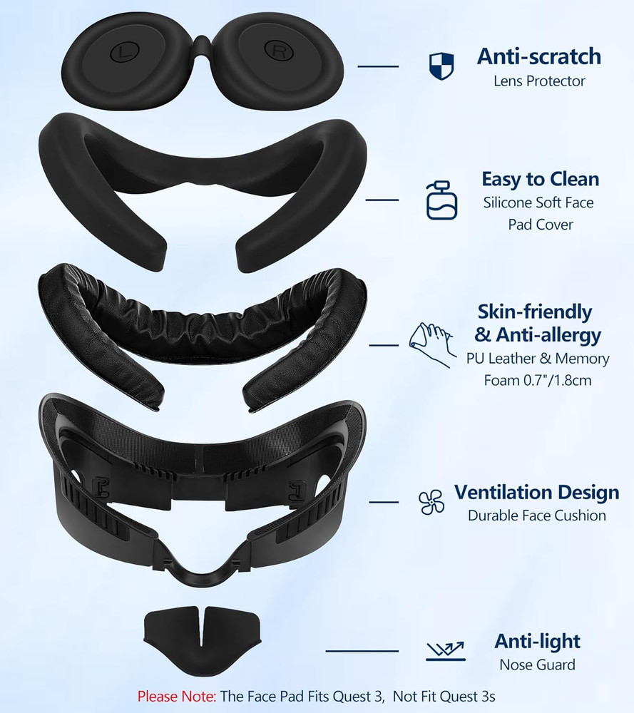 Facial Interface & Face Pad Cushion Compatible with Meta/Oculus Quest 3 Accessor
