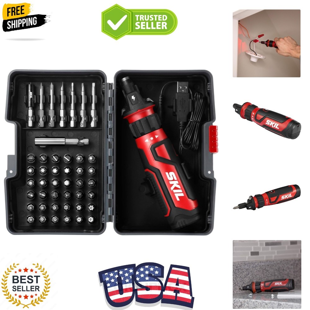 Rechargeable Cordless Screwdriver with Live Wire Detection & USB Charging Cable