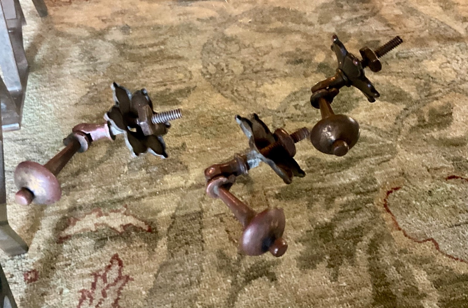 (3) Antique Brass Pendant Teardrop Drawer Pulls w/Backplates