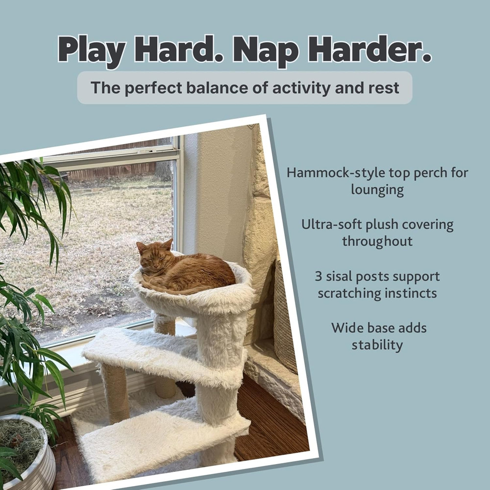 Baza Scratching Post – Cat Tower with Jute Posts, Hammock & Step Platforms – Ind