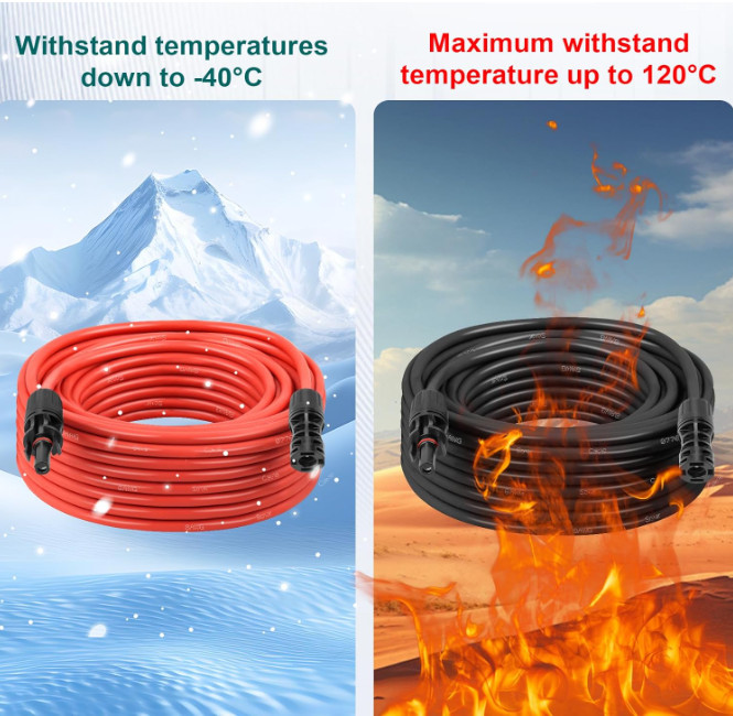 Cable solar de extensión de 20 pies con conductor 8AWG y conectores macho y hemb