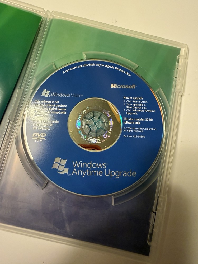 Microsoft Windows Vista Anytime Upgrade Disc And Case - 32 Bit