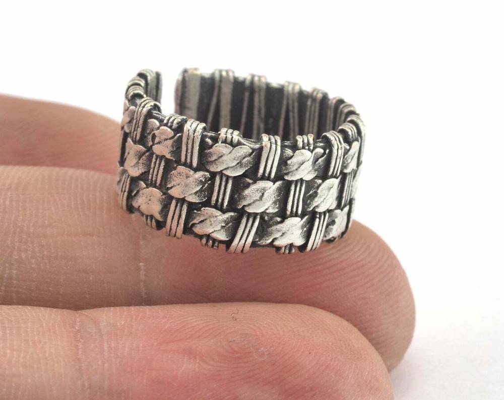 Weave Ring Adjustable Antique Silver Plated Brass 17mm 7US inner size  3186