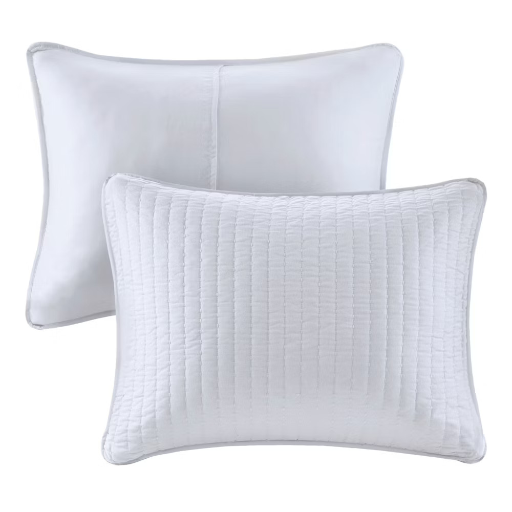 White Khaki Mitchell Solid Brushed Fabric Quilt Set Full/Queen 3pc