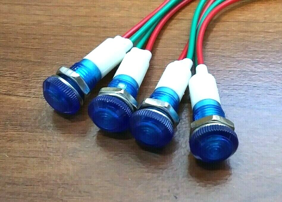 4 BBT 12 volt DC Waterproof Blue LED Low-Profile Indicator Lights