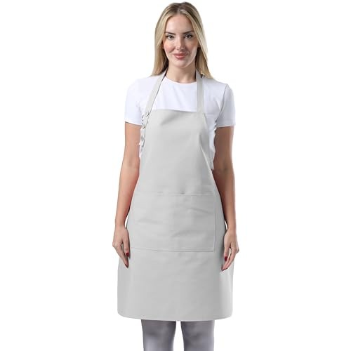 Kitchen Apron Waterdrop Resistant Cotton Apron with adjustable Aprons Silver