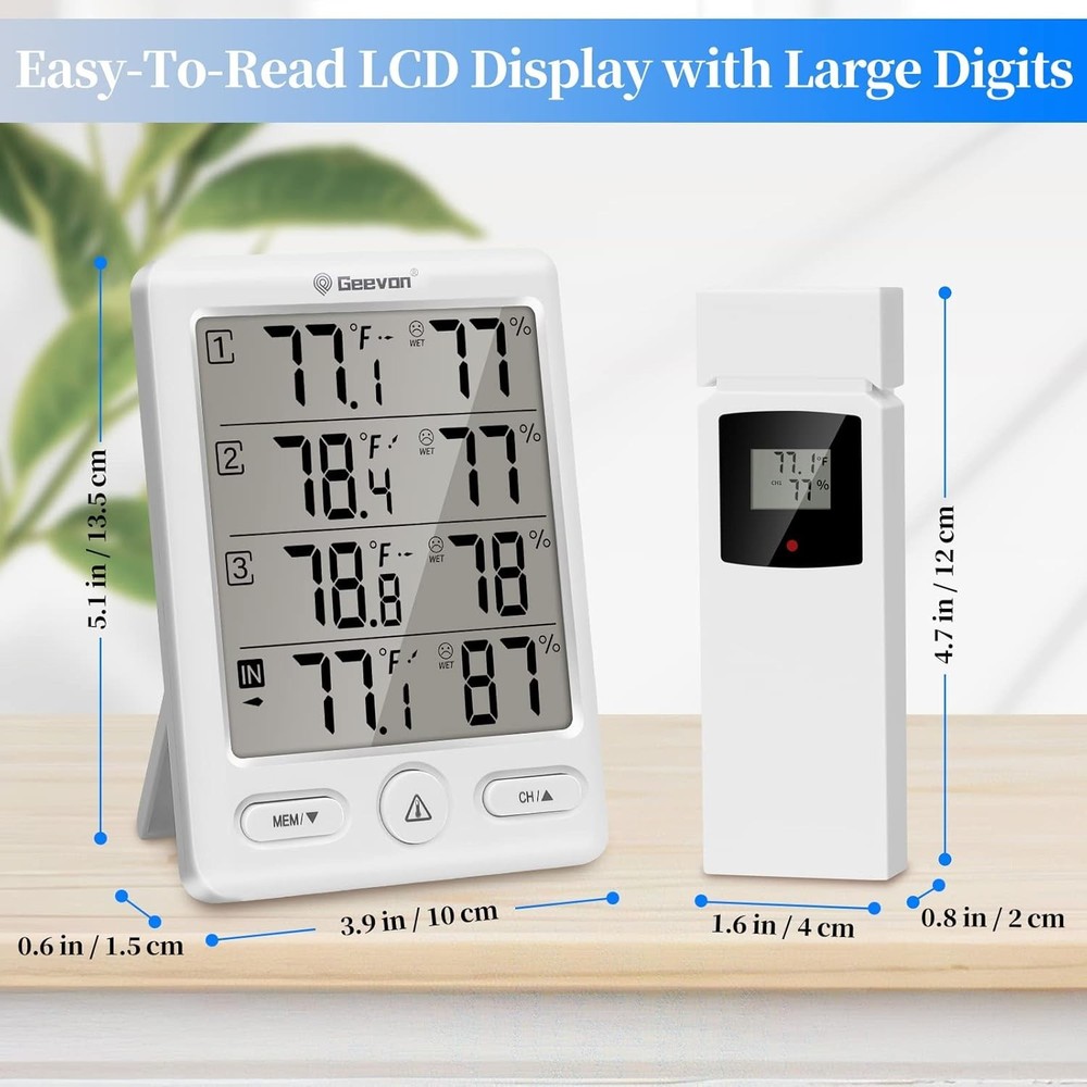 Multi-Function Wireless Hygrometer & Thermometer with 3 Sensors – Indoor/Outdoor