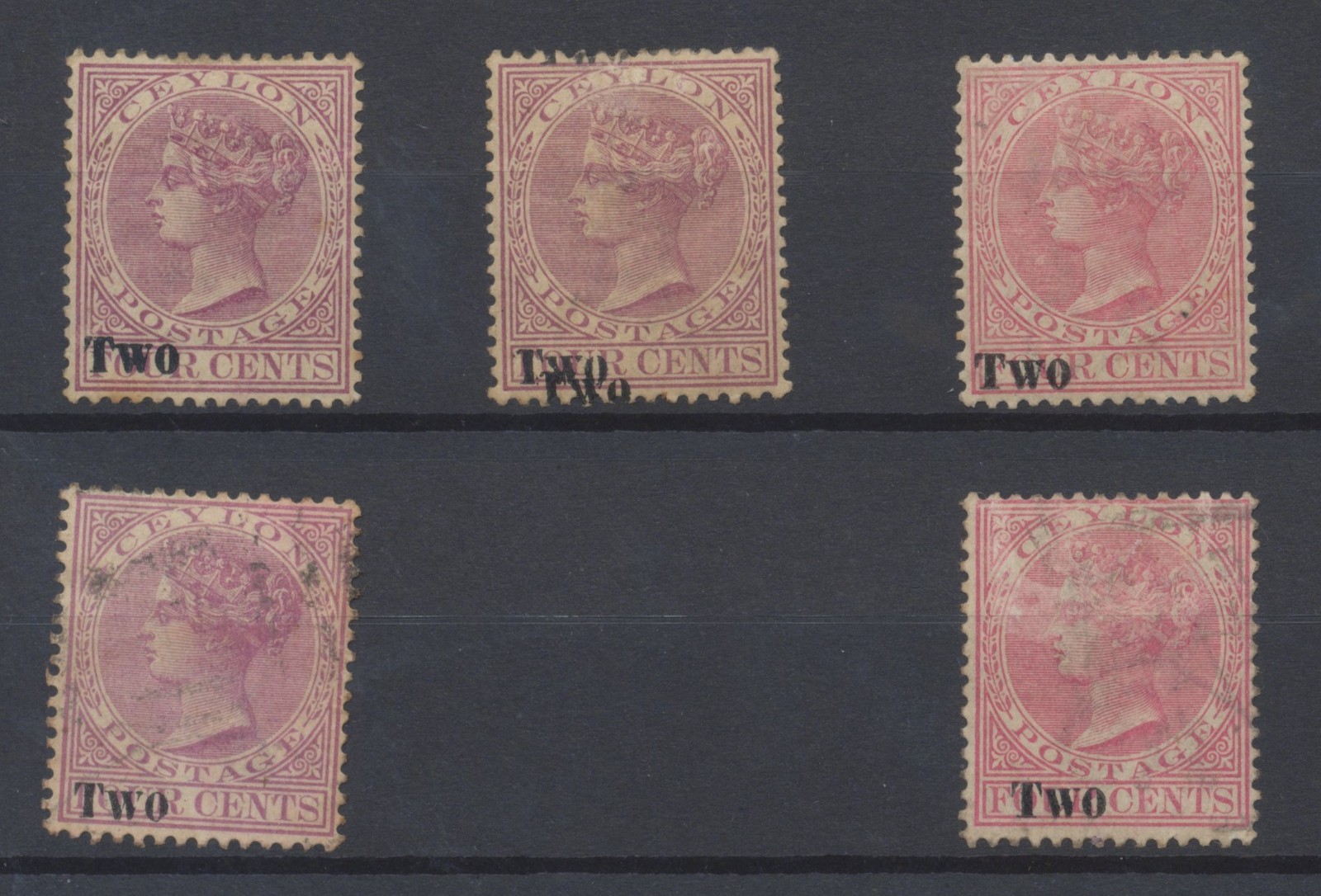 Ceylon Stamps 1888 [Two] surch  incl surch of 3 x [Two] SG204; 204bv; ;205