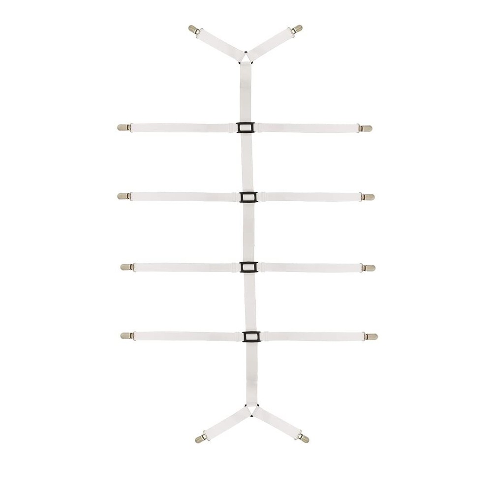 Bed Sheet Straps Crisscross Adjustable Clips for Keeping Sheets Tidy White