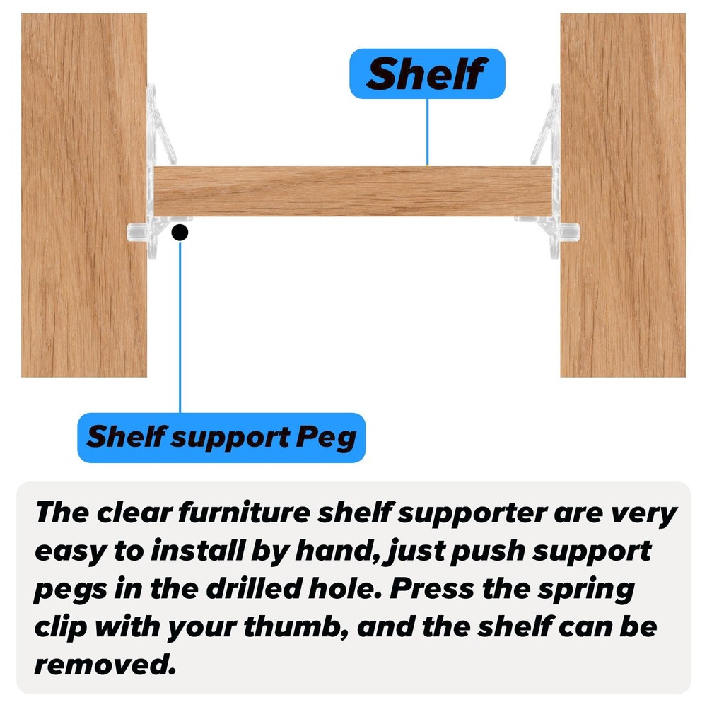 30 Pcs Clear Plastic Locking Shelf Pins Locking Shelf Support Peg Clips for K...