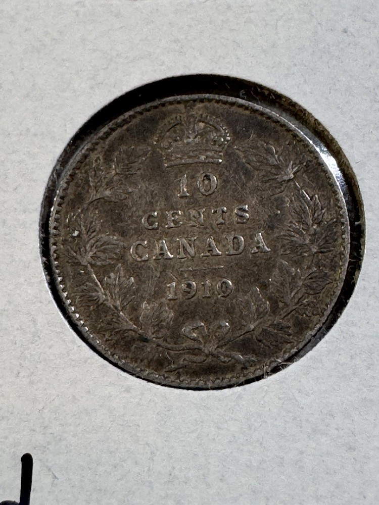 1910 Canada 10 Cents Silver Coin Cleaned