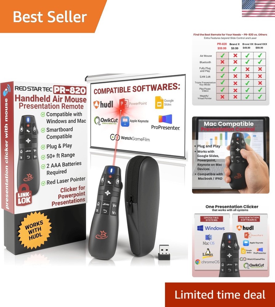 PR-820 Wireless Presentation Clicker RF Laser Pointer for Mac Windows