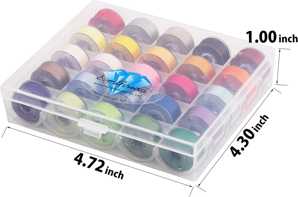 25Pcs Assorted Colors Size a Class 15 (SA156) 60WT Prewound Bobbins Thread